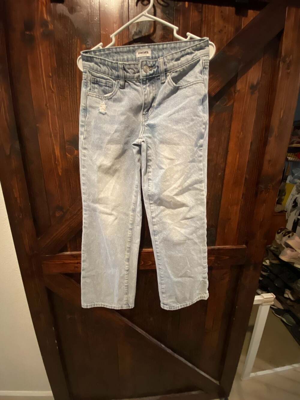 RSQ Low Rise Wide Leg Jeans Size 14 Light Wash Distressed Denim